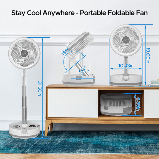 Neofeel Portable Oscillating Standing Fan, 40000mAh Rechargeable Battery Operated Fan with Remote/Timer, RGB Lighting Fan, Pedestal Floor Fan for Bedroom Party Camping (White, 40000mAh)
