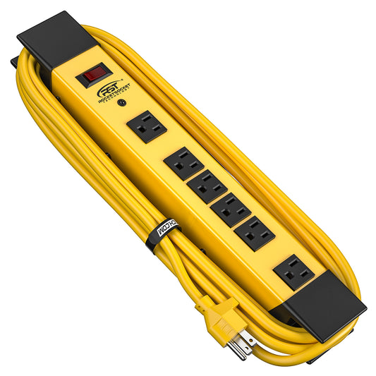 CRST Wide Spaced 6 Outlets Mountable Heavy Duty Metal Power Strip Surge Protector with Cord Wrapping Design, 15FT Power Cord