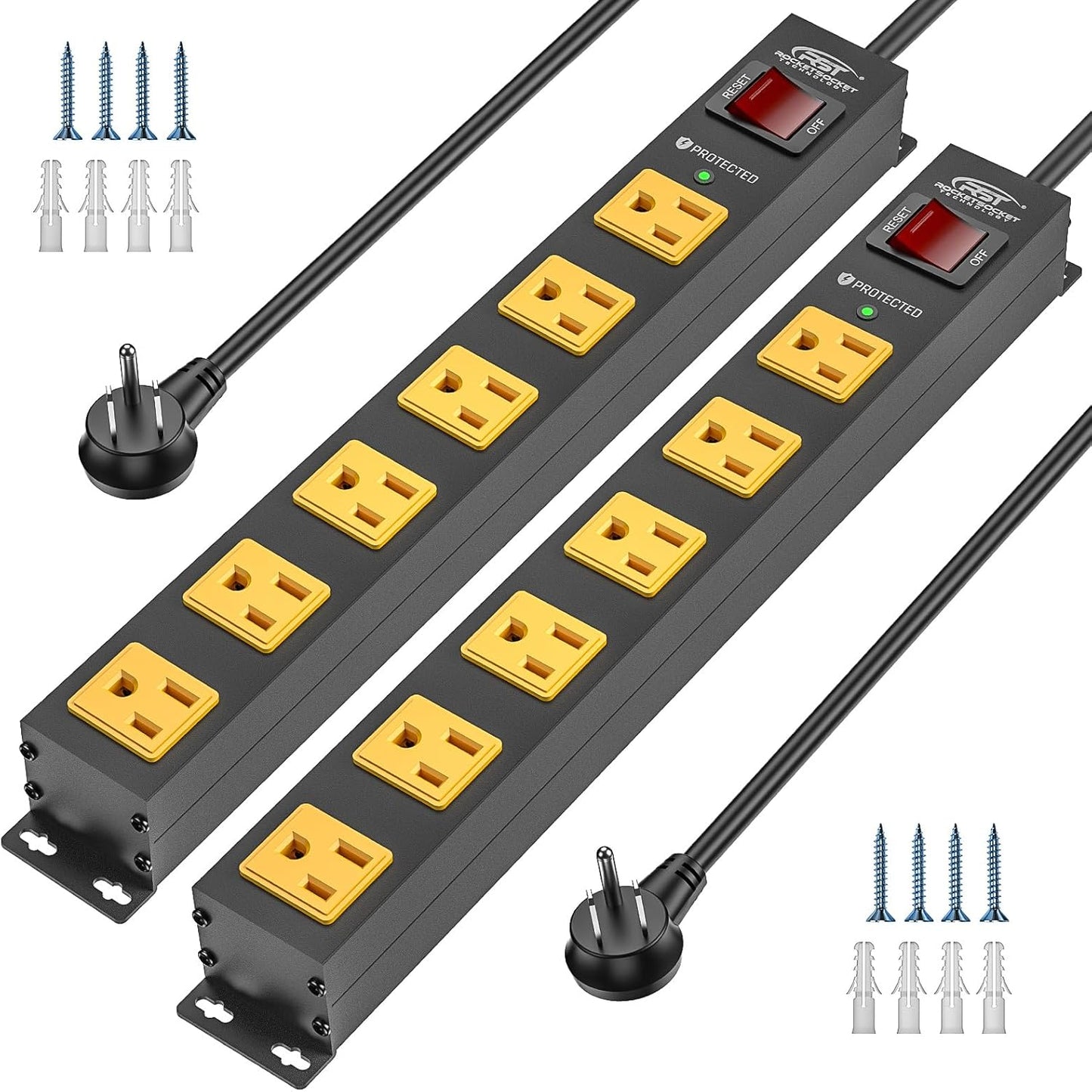 CRST 2PK 6 Outlet Surge Protector Power Strip 2100J with Switch, 15A/1875W Heavy Duty Mountable Power Strip, Wide Spaced Power Bar, 6FT Extension Power Cord