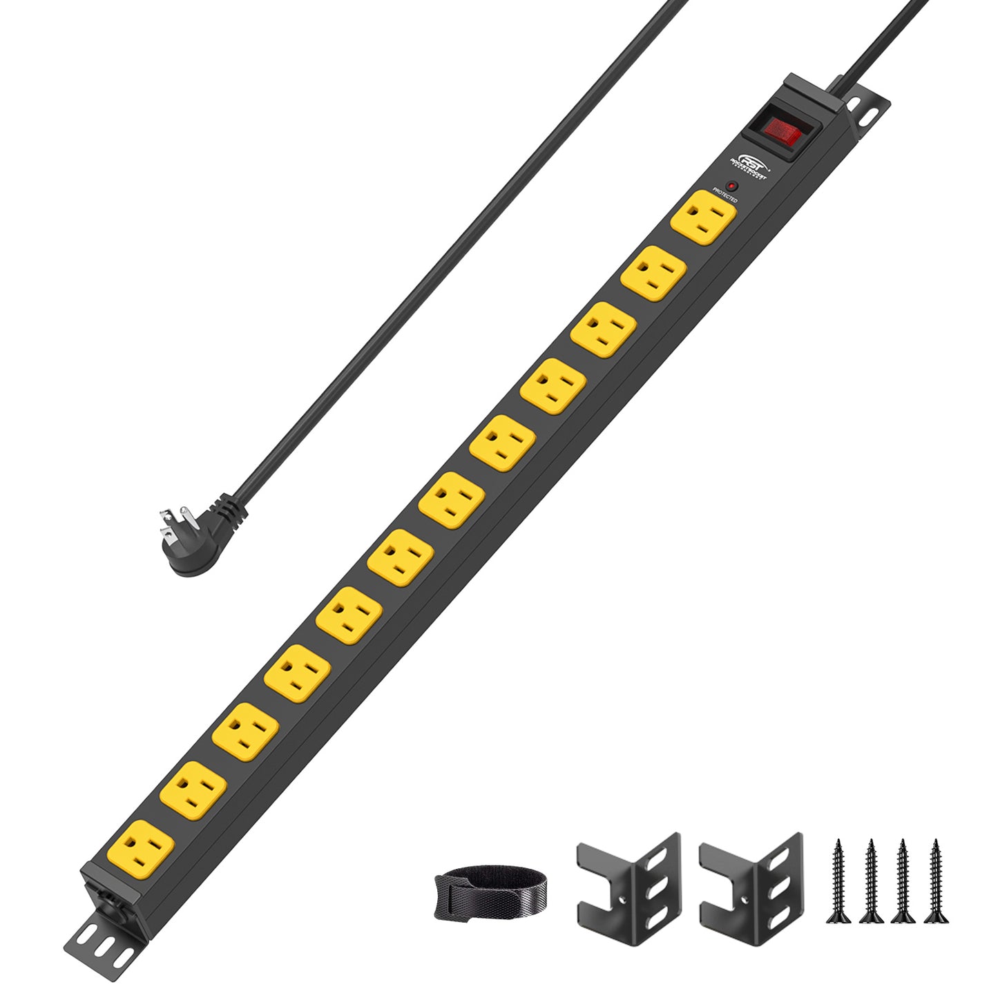 CRST 12 Outlets Wall Mountable Long Power Strip, 2100 Joules Heavy Duty Surge Protector, Slim Metal Power Bar with 6ft Extension Power Cord, ETL Listed