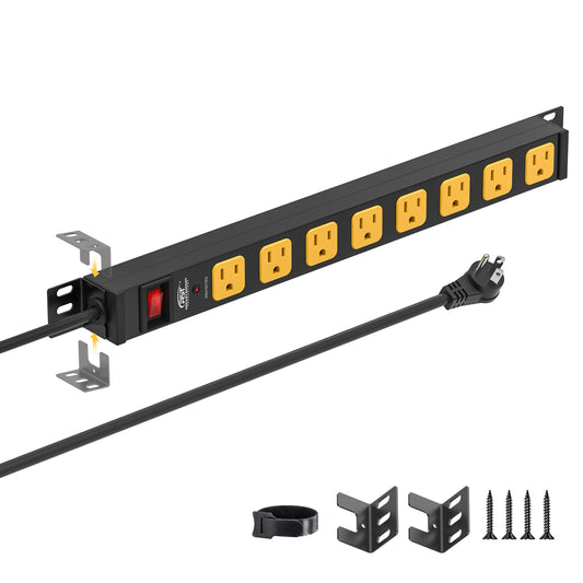 CRST Mountable Long Power Strip, 8 Outlets or 12 outlets 2100 Joules Surge Protector, Slim Metal Power Bar with 6FT Extension Cord, ETL Listed.