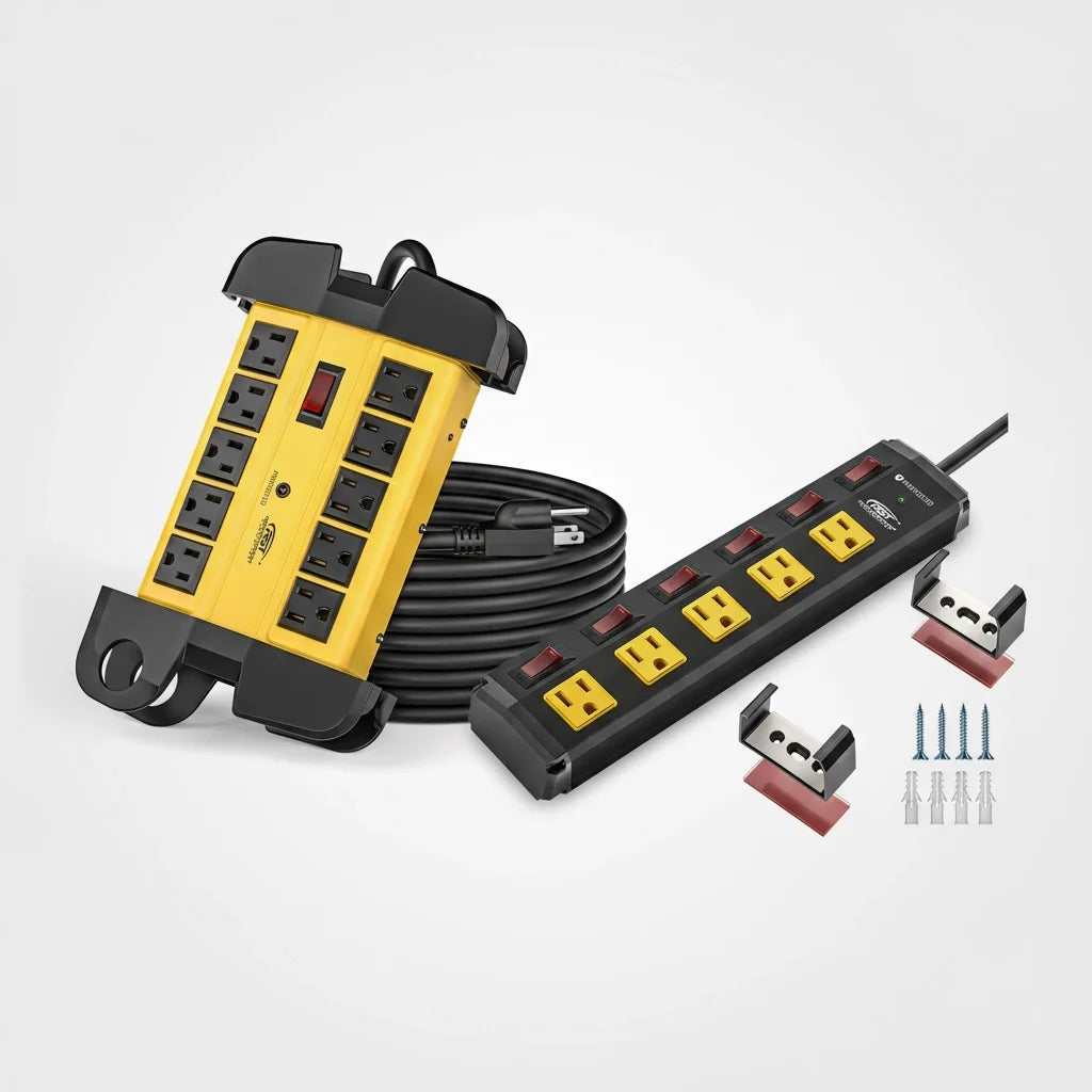 Ultimate Workshop Power Bundle — 10-Outlet Surge Strip + 6-Outlet Individual Switch Strip | Save 10%