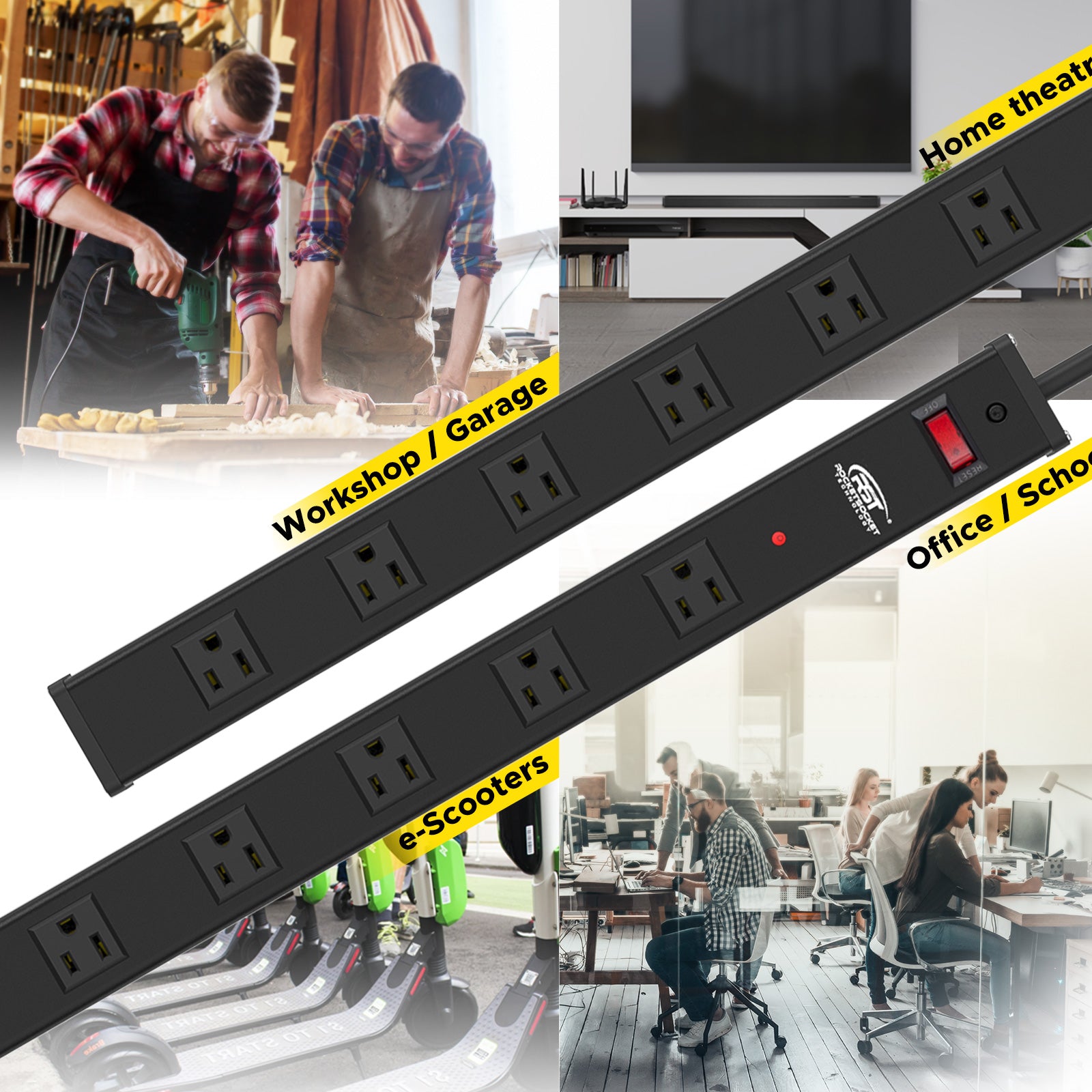 ROCKETSOCKETTECH power strip CRST 16-Outlets 15 ft. Heavy Duty Surge Protector Power Strip 15A