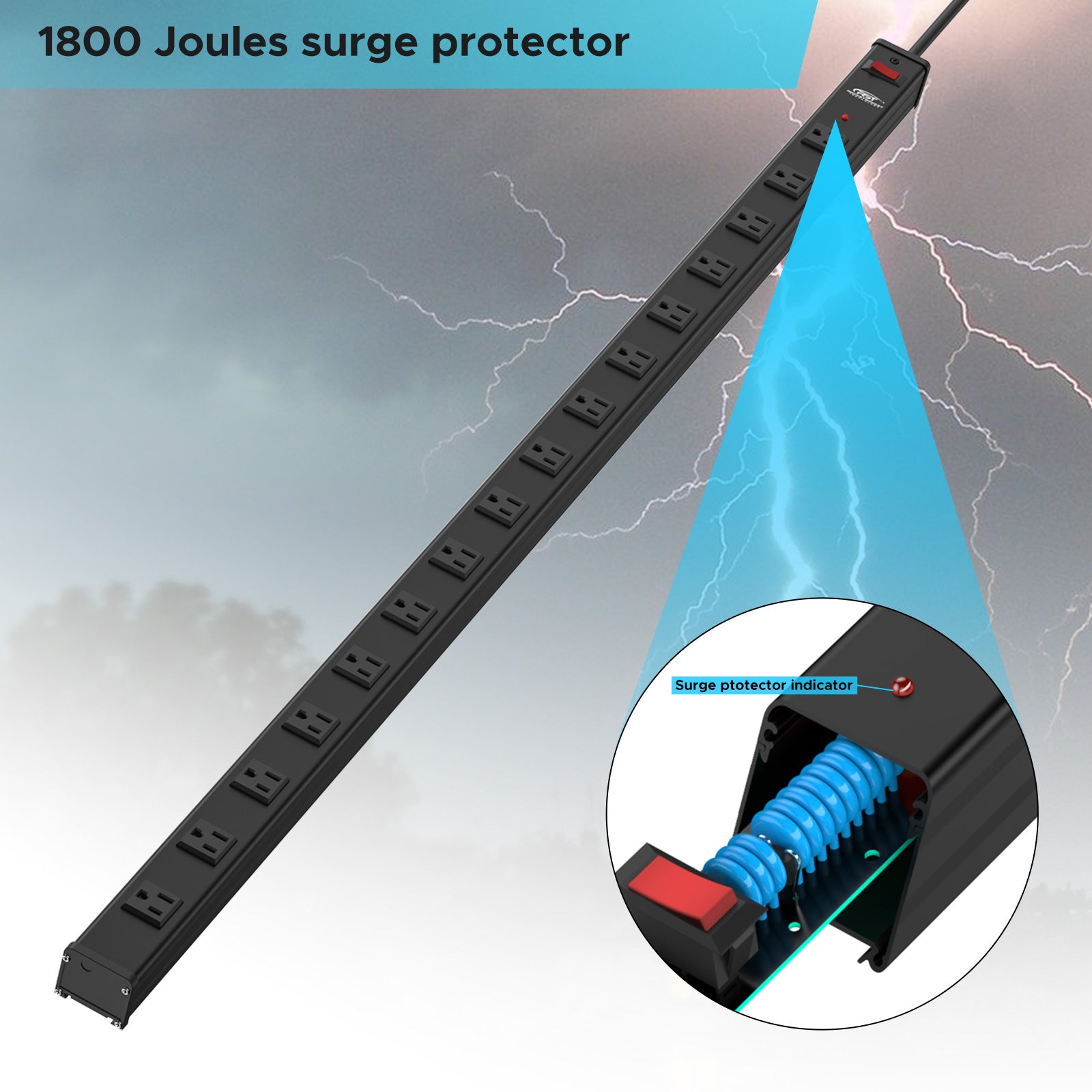 ROCKETSOCKETTECH power strip CRST 16-Outlets 15 ft. Heavy Duty Surge Protector Power Strip 15A