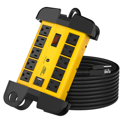 CRST 10-Outlet Heavy Duty Metal Power Strip | USB-C + USB-A, 2800J Surge Protector, Cord Wrap End Caps, Wall Mount, Resettable Switch, ETL Listed (UL 1363 / UL 1449)