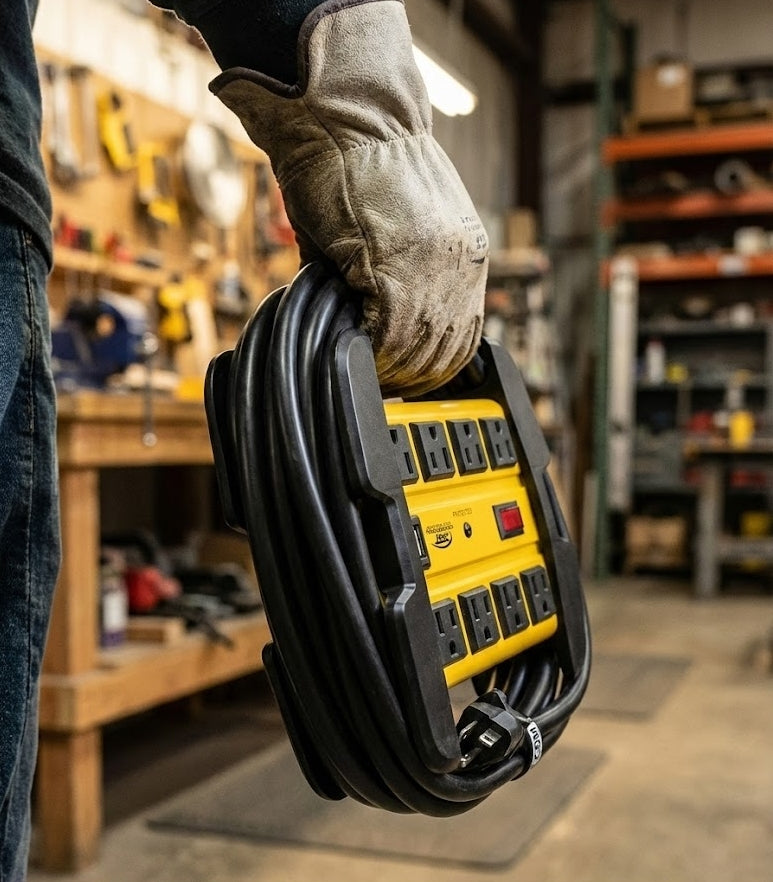 CRST 10-Outlet Heavy Duty Metal Surge Protector Power Strip with Cord Wrap Holder - 2800 Joules Protection, Long Extension Cord, Mountable, ETL Listed