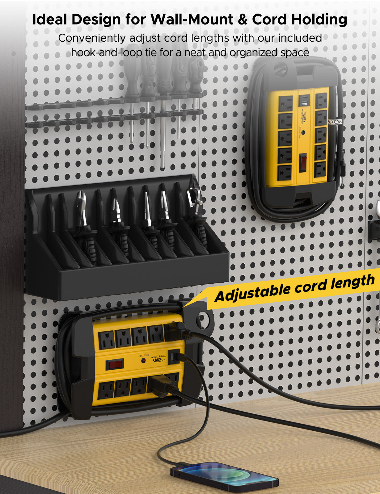 CRST 10-Outlet Heavy Duty Metal Power Strip | USB-C + USB-A, 2800J Surge Protector, Cord Wrap End Caps, Wall Mount, Resettable Switch, ETL Listed (UL 1363 / UL 1449)