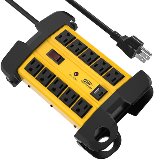 CRST Heavy Duty Power Strip with USB-C 10 Outlet Metal Surge Protector 2800J 15A Circuit Breaker Long Extension Cord Wall Mountable ETL Listed