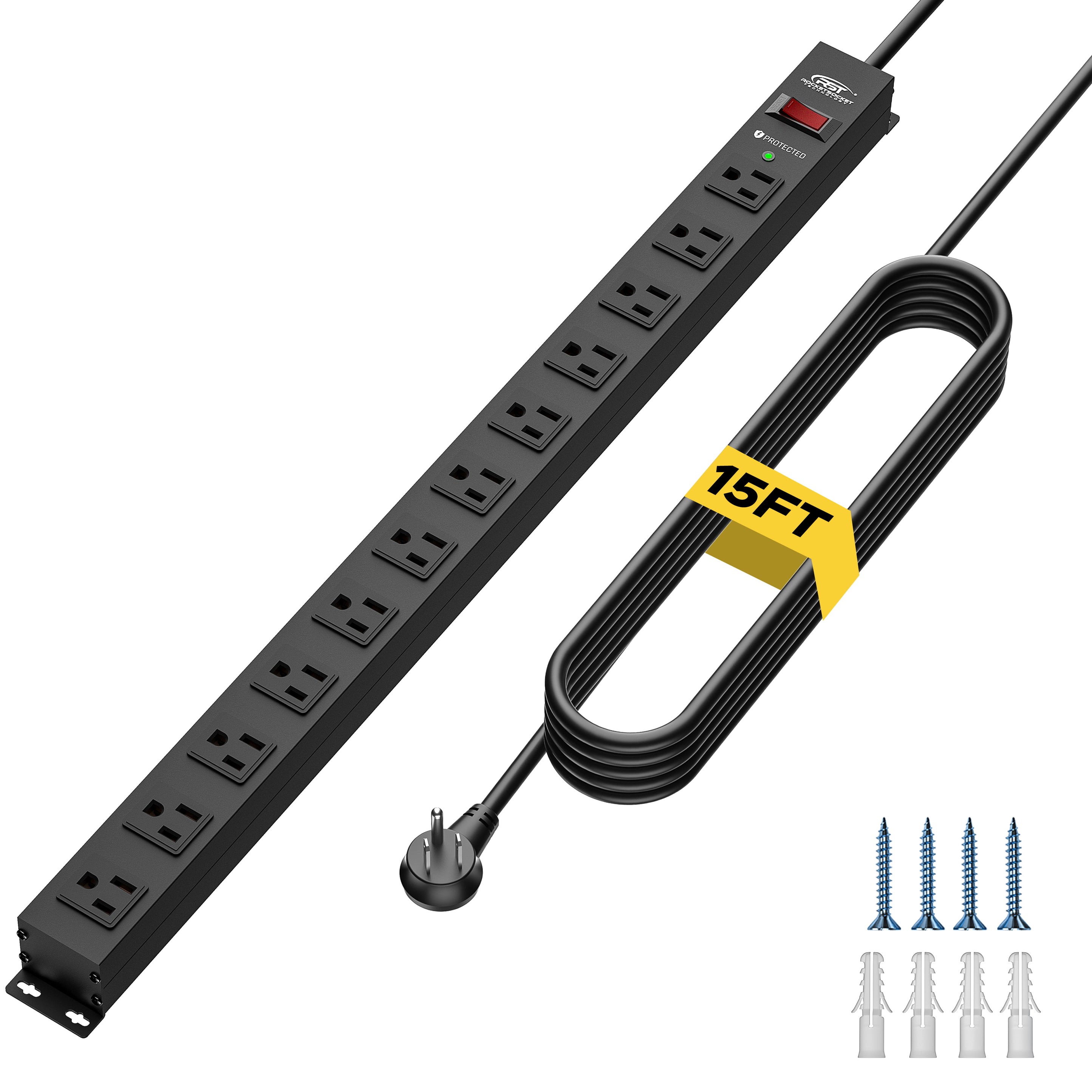 CRST 12 Outlets Wide Spaced Mountable Metal Power Strip Surge Protecto