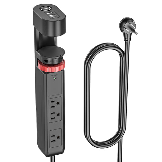 Desk Clamp Power Strip with USB-C Port, 1020J Surge Protector with 20W PD Fast Charging,3 Wide-Spaced Outlets Desktop Edge Mount Power Strip with Flat Plug, 6FT Cord, Fits Tables Up to 2 Inches