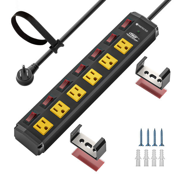 CRST 6-Outlet Metal Power Strip Surge Protector with Individual Switches