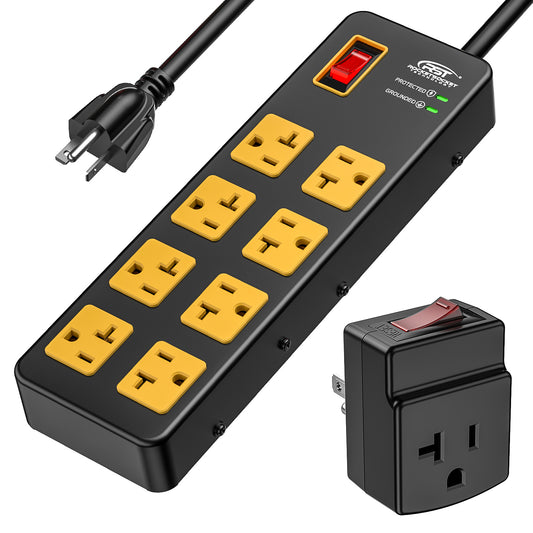 CRST 20A Heavy Duty Metal Power Strip – 8-Outlet, 1960J Surge Protector, 12AWG 6FT Cord, ETL Listed