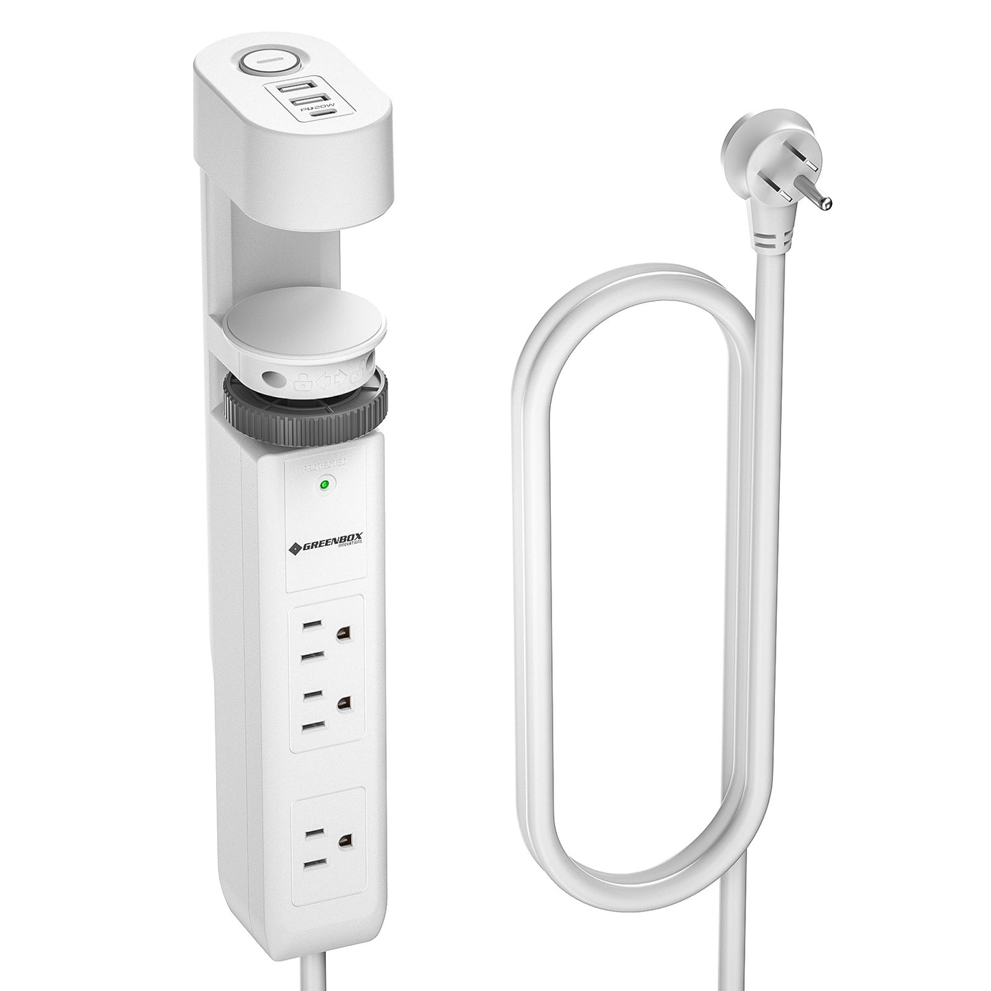 Desk Clamp Power Strip with USB-C Port, 1020J Surge Protector with 20W PD Fast Charging,3 Wide-Spaced Outlets Desktop Edge Mount Power Strip with Flat Plug, 6FT Cord, Fits Tables Up to 2 Inches