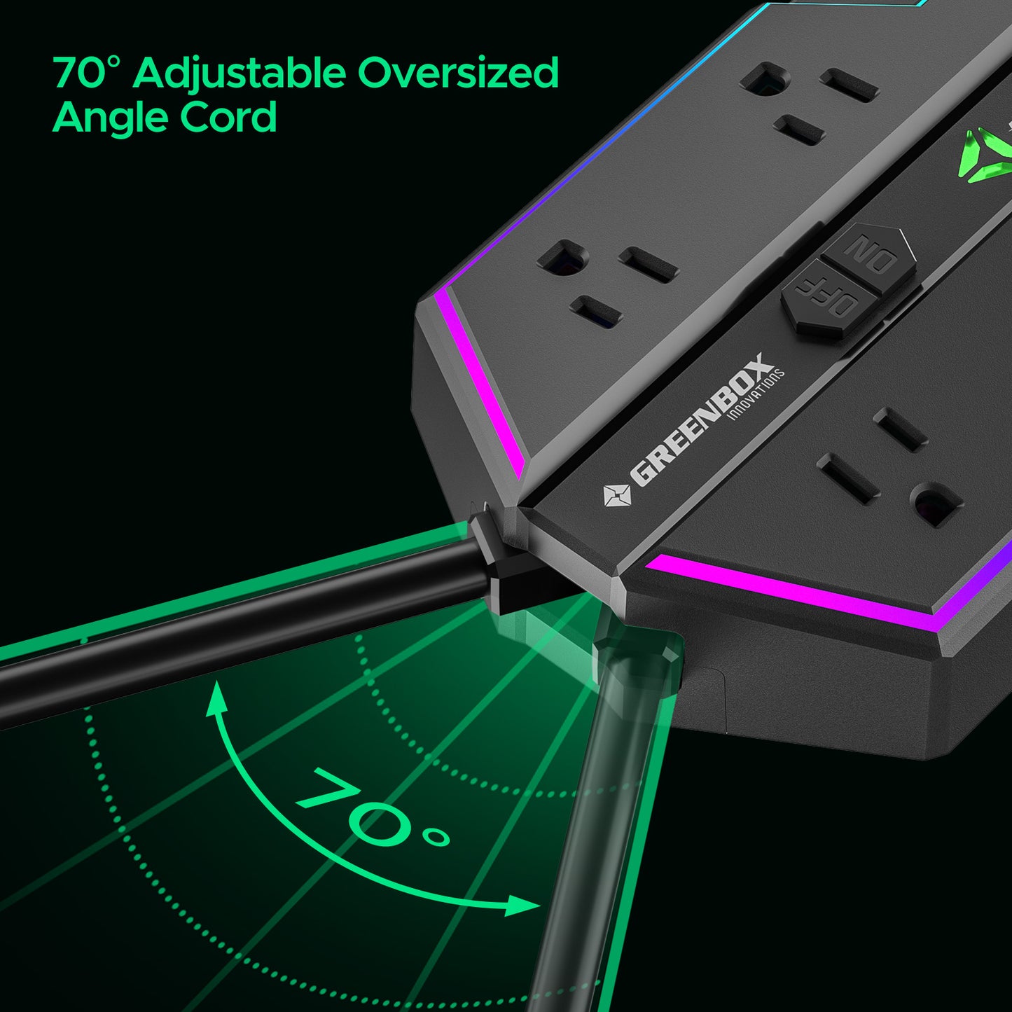 6 Outlet Surge Protector Power Strip with RGB Lights and PD 20W Fast Charging USB Ports, Wide-Spaced Outlet Perfect for e-Sports, Game PC, Home and Offices