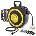 CRST 50ft Retractable Extension Cord Reel - 14AWG Heavy Duty, Lighted 3-Outlet Tap, 180° Swivel Mount, ETL Listed