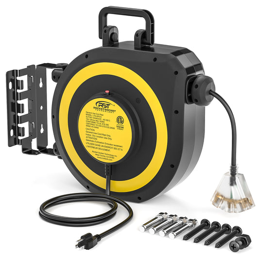 CRST Retractable Extension Cord, 50FT Cord Reel with 14AWG/13A/SJTOW, UL Listed,  Lighted Triple Tap with Reset Button and Adjustable Stopper