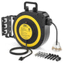 CRST 50ft Retractable Extension Cord Reel - 14AWG Heavy Duty, Lighted 3-Outlet Tap, 180° Swivel Mount, ETL Listed