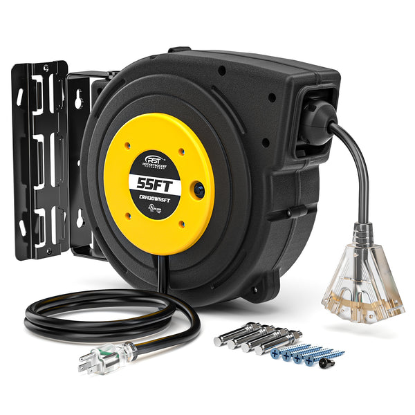 CRST 55FT Retractable Extension Power Cord Reel with Mounting Kits