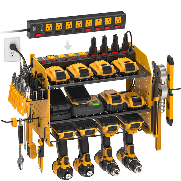 3 Layers Power Tools Organizer Wall Mount with Charging Station