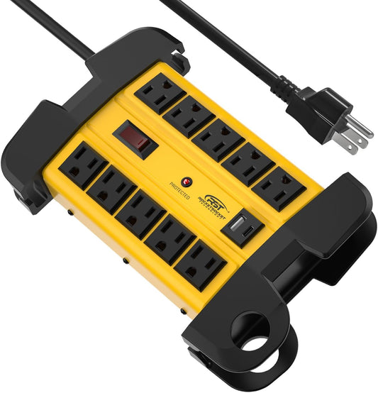CRST Heavy Duty Surge Protector Power Strip with USB-C Port 8-Outlet Wider Spaced Mountable Metal Power Bar with Long Extension Cord 15A Circuit Breaker 1350 Joules Protection