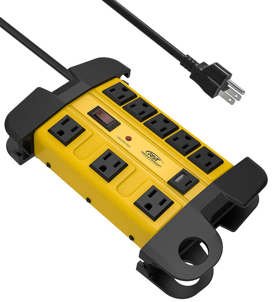 CRST Heavy Duty Mountable 8 Outlets Metal Power Strip with USB-C Port, Long Extension Cord, 1350 Joules Surge Protector, ETL Listed, 36Months Warranty