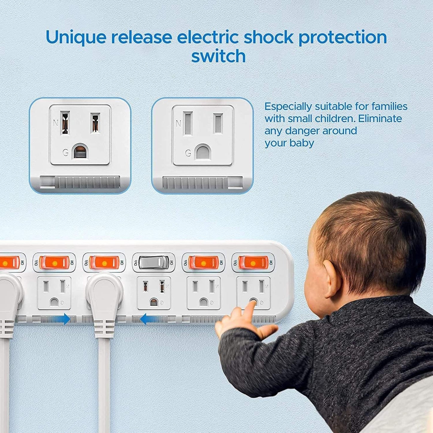 RocketSocket CRST 6-Outlets 6 ft. Surge Protector Power Strip 15A