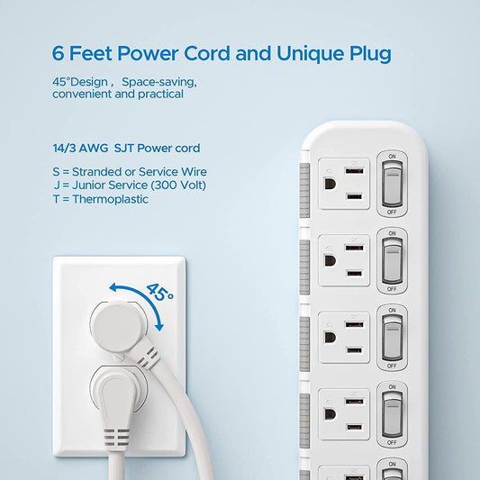 RocketSocket CRST 6-Outlets 6 ft. Surge Protector Power Strip 15A