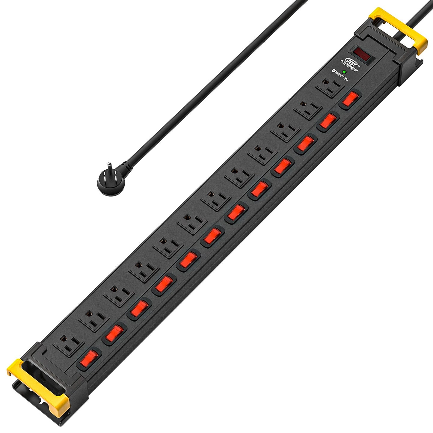 RocketSocket power strip Black CRST 12-Outlets 9 ft. Heavy Duty Surge Protector Power Strip 15A