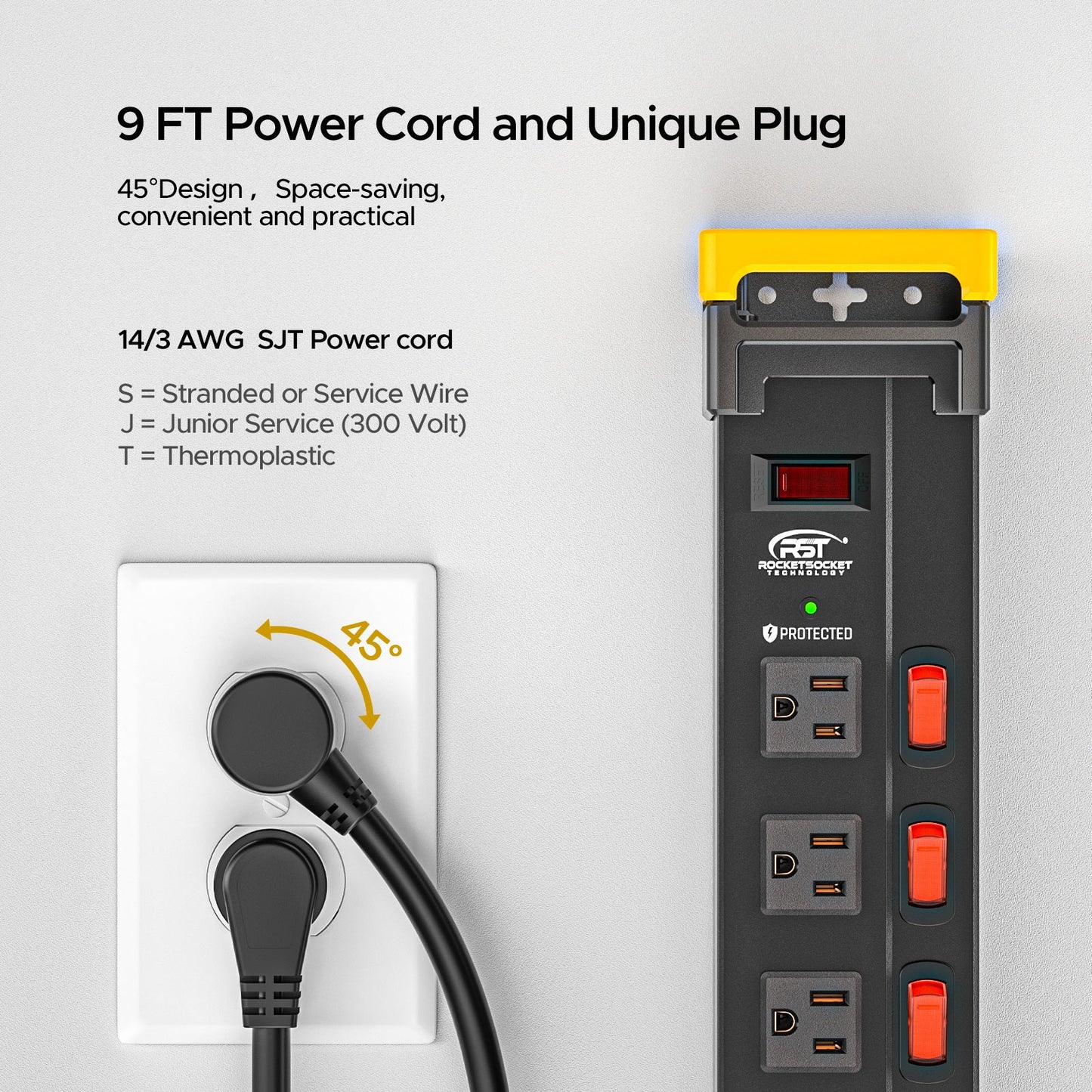 RocketSocket power strip CRST 12-Outlets 9 ft. Heavy Duty Surge Protector Power Strip 15A