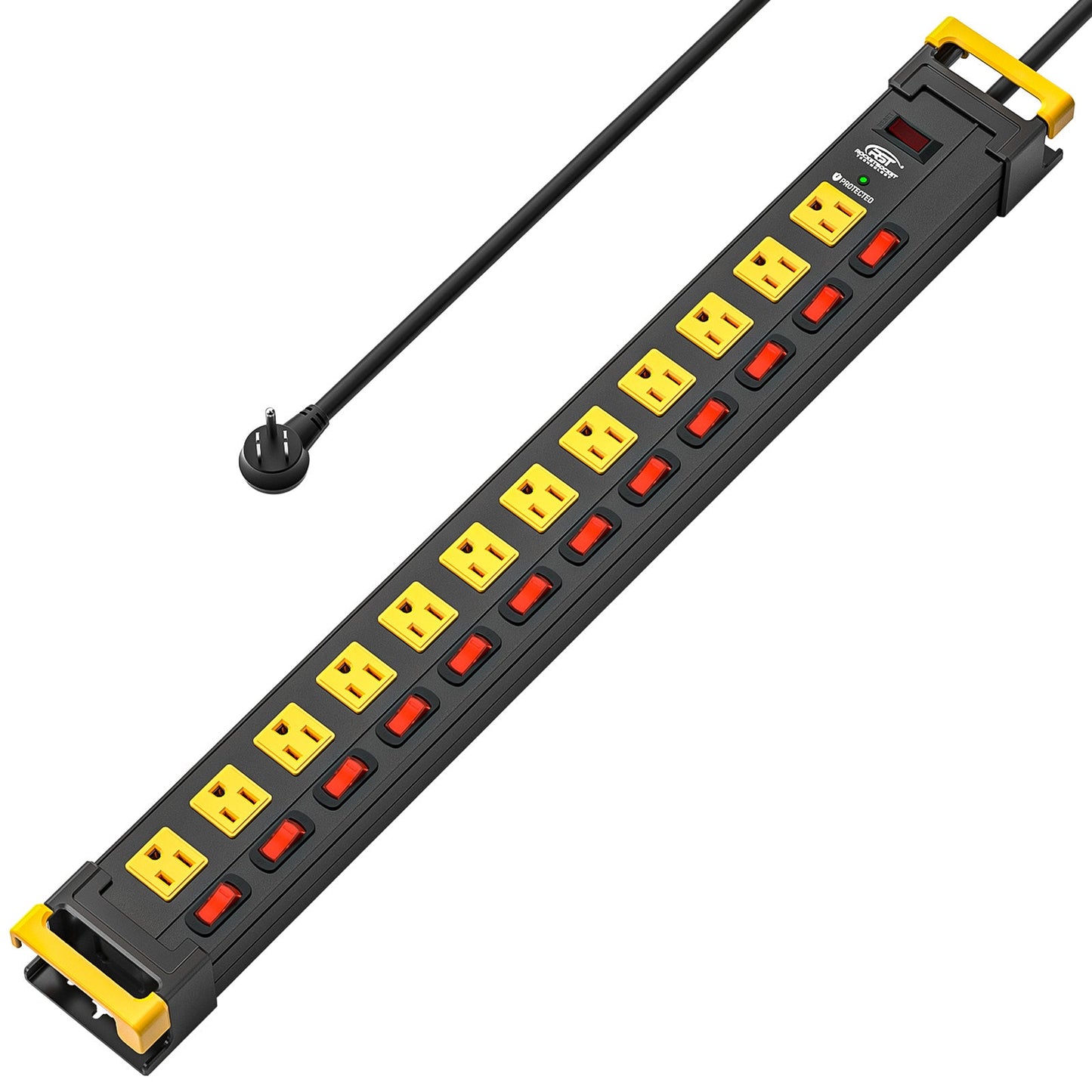 RocketSocket power strip Yellow CRST 12-Outlets 9 ft. Heavy Duty Surge Protector Power Strip 15A