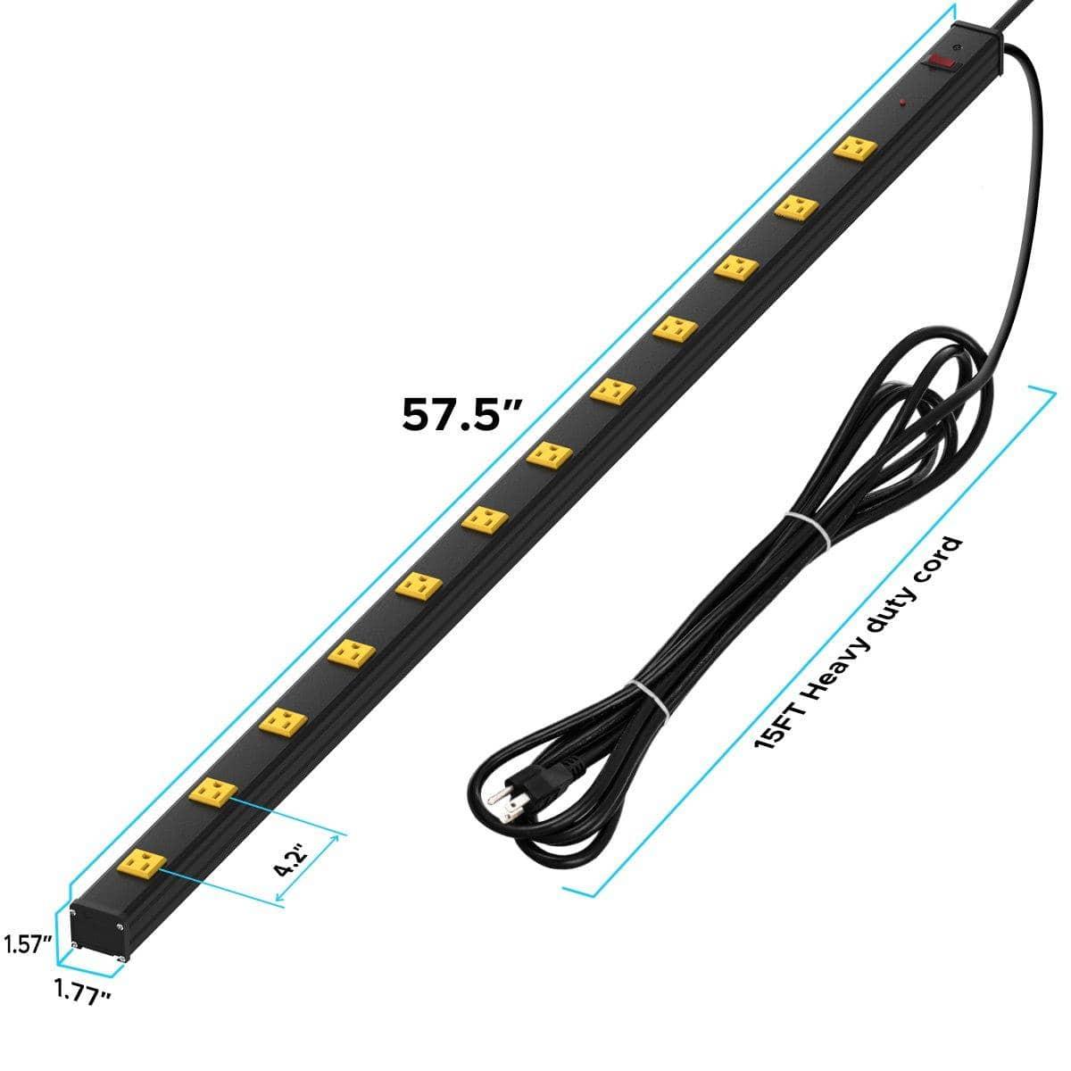 ROCKETSOCKETTECH power strip CRST 12-Outlets 15 ft. Heavy Duty Metal Wide Spaced Power Strip 15A