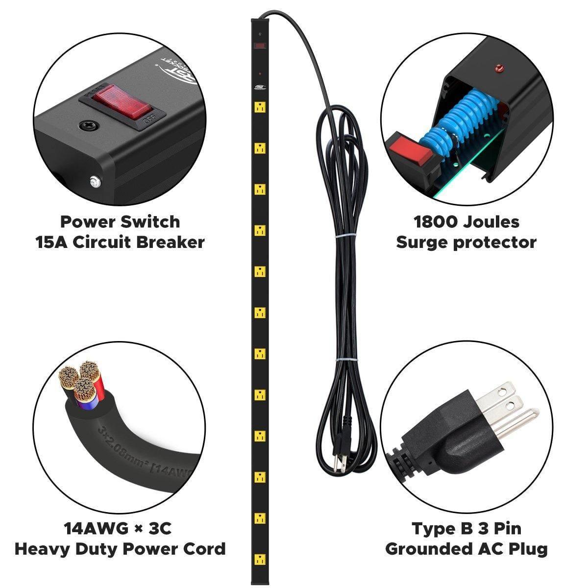 ROCKETSOCKETTECH power strip CRST 12-Outlets 15 ft. Heavy Duty Metal Wide Spaced Power Strip 15A