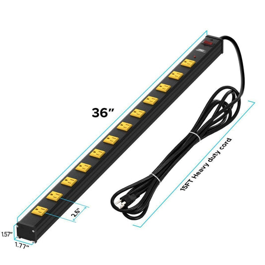 ROCKETSOCKETTECH power strip CRST 12-Outlets 15 ft. Heavy Duty Surge Protector Power Strip 15A