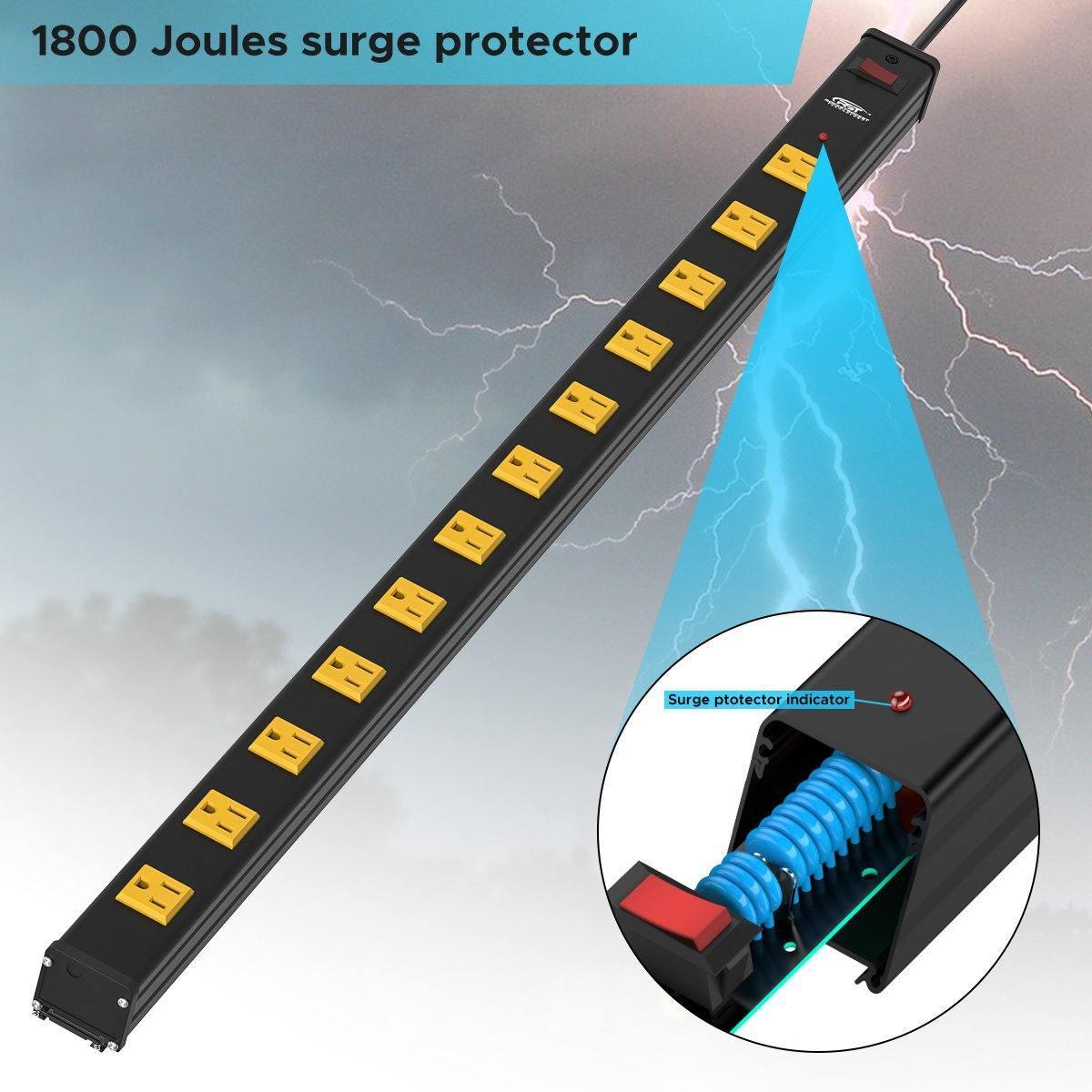 ROCKETSOCKETTECH power strip CRST 12-Outlets 15 ft. Heavy Duty Surge Protector Power Strip 15A