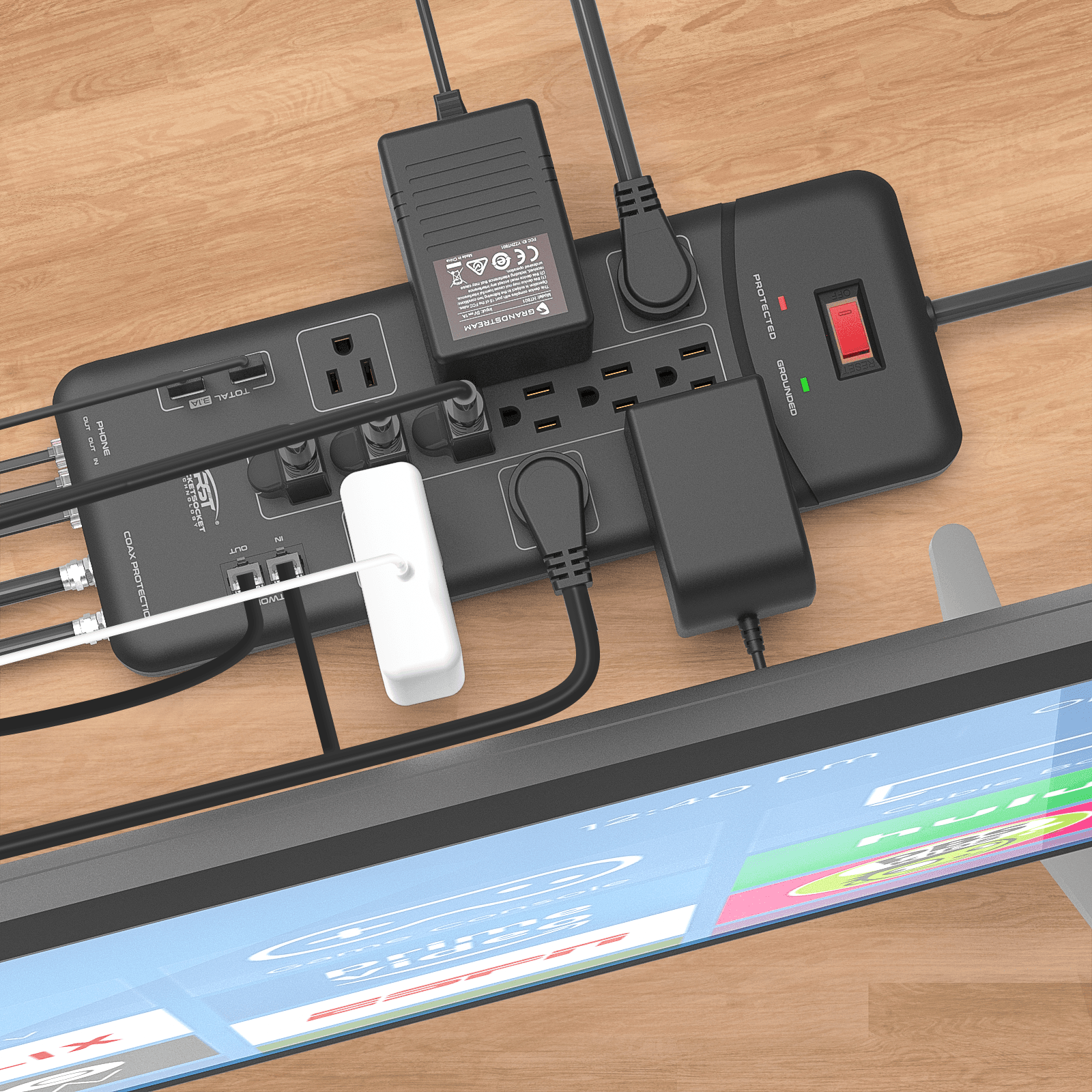 ROCKETSOCKETTECH power strip CRST 12-Outlets with USB(3.1A) 9 ft. Surge Protector Power Strip 15A
