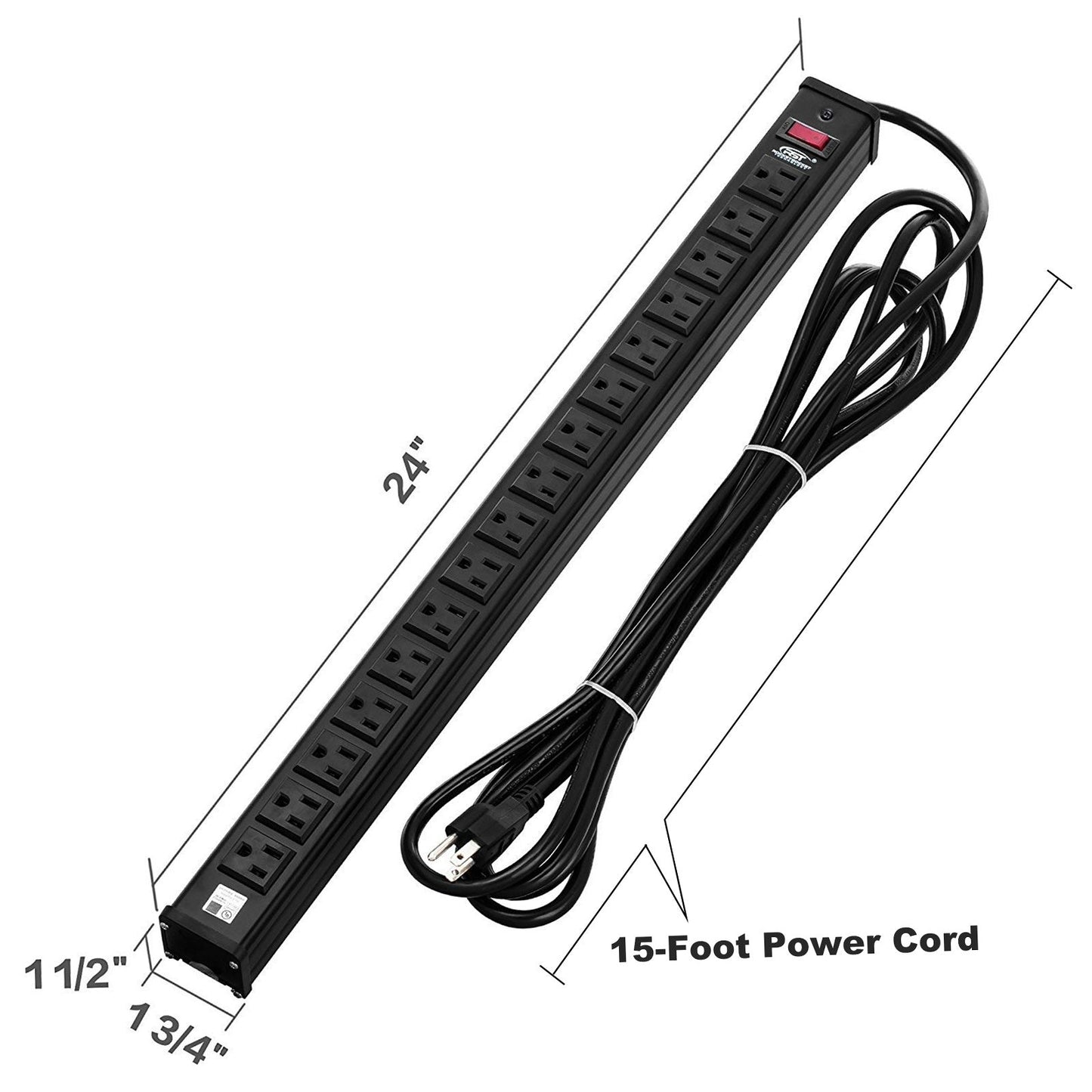 ROCKETSOCKETTECH power strip CRST 16-Outlets 15 ft. Heavy Duty Metal Power Strip 15A