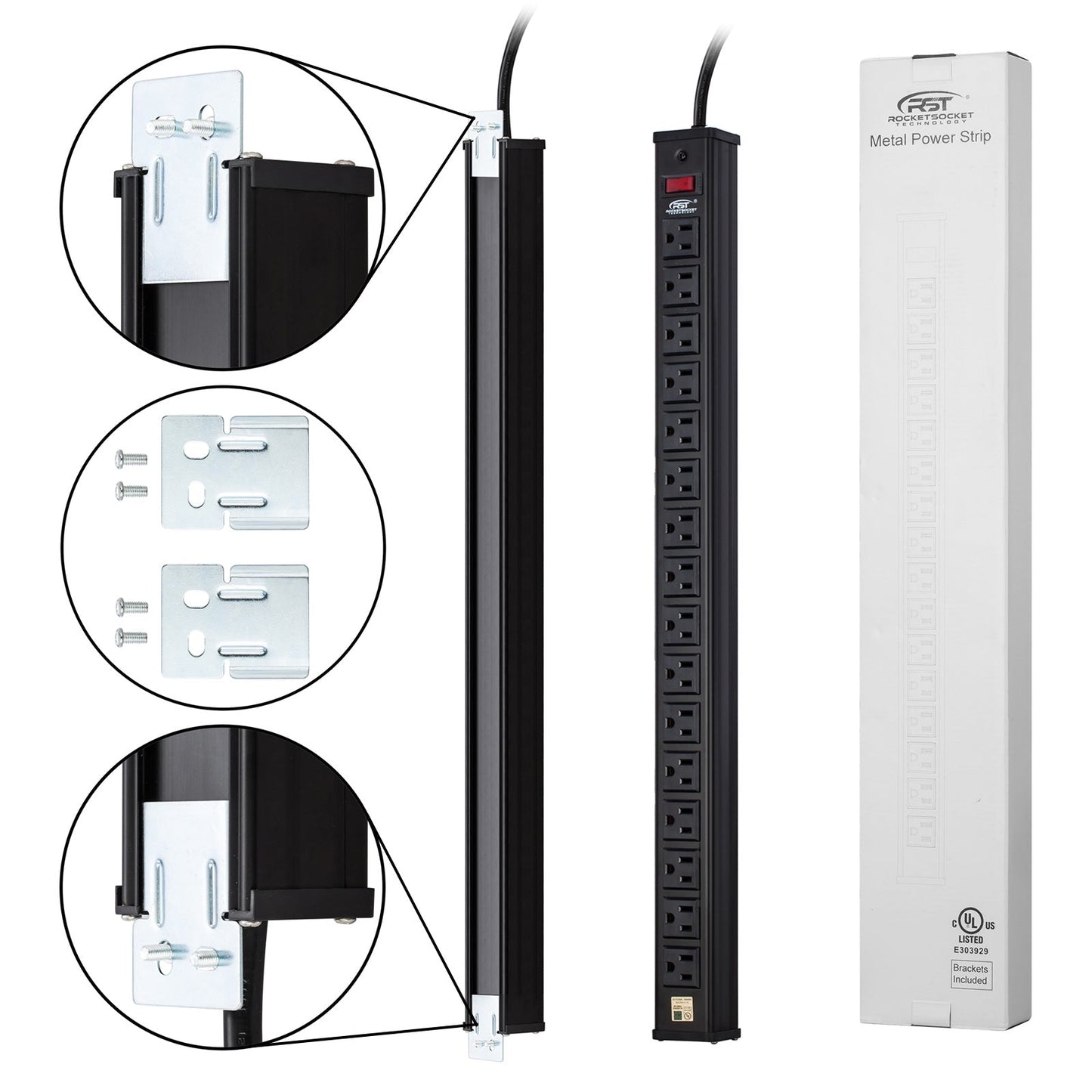 ROCKETSOCKETTECH power strip CRST 16-Outlets 15 ft. Heavy Duty Metal Power Strip 15A