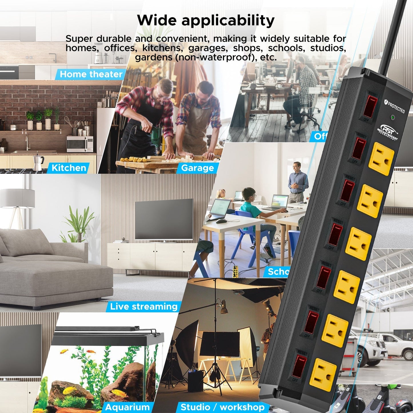 ROCKETSOCKETTECH power strip CRST 6-Outlets 6 ft. Heavy Duty Surge Protector Power Strip 15A