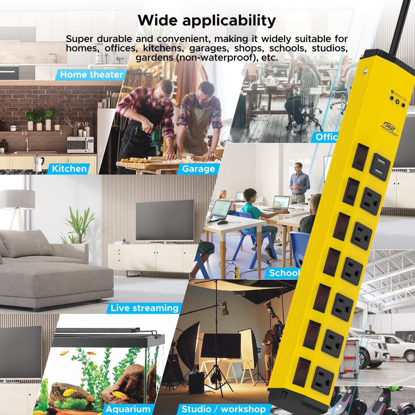 ROCKETSOCKETTECH power strip CRST 6-Outlets with USB(3.4A) 6 ft. Heavy Duty Surge Protector Power Strip 15A