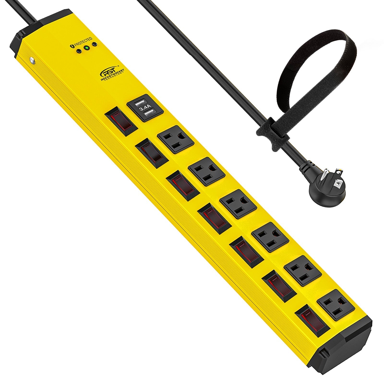 ROCKETSOCKETTECH power strip CRST 6-Outlets with USB(3.4A) 6 ft. Heavy Duty Surge Protector Power Strip 15A