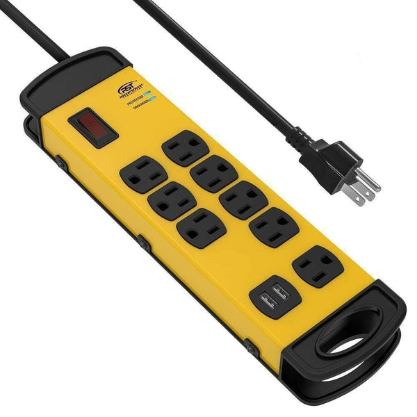 CRST 8-Outlet Dual USB Mountable Metal Power Strip Surge Protector