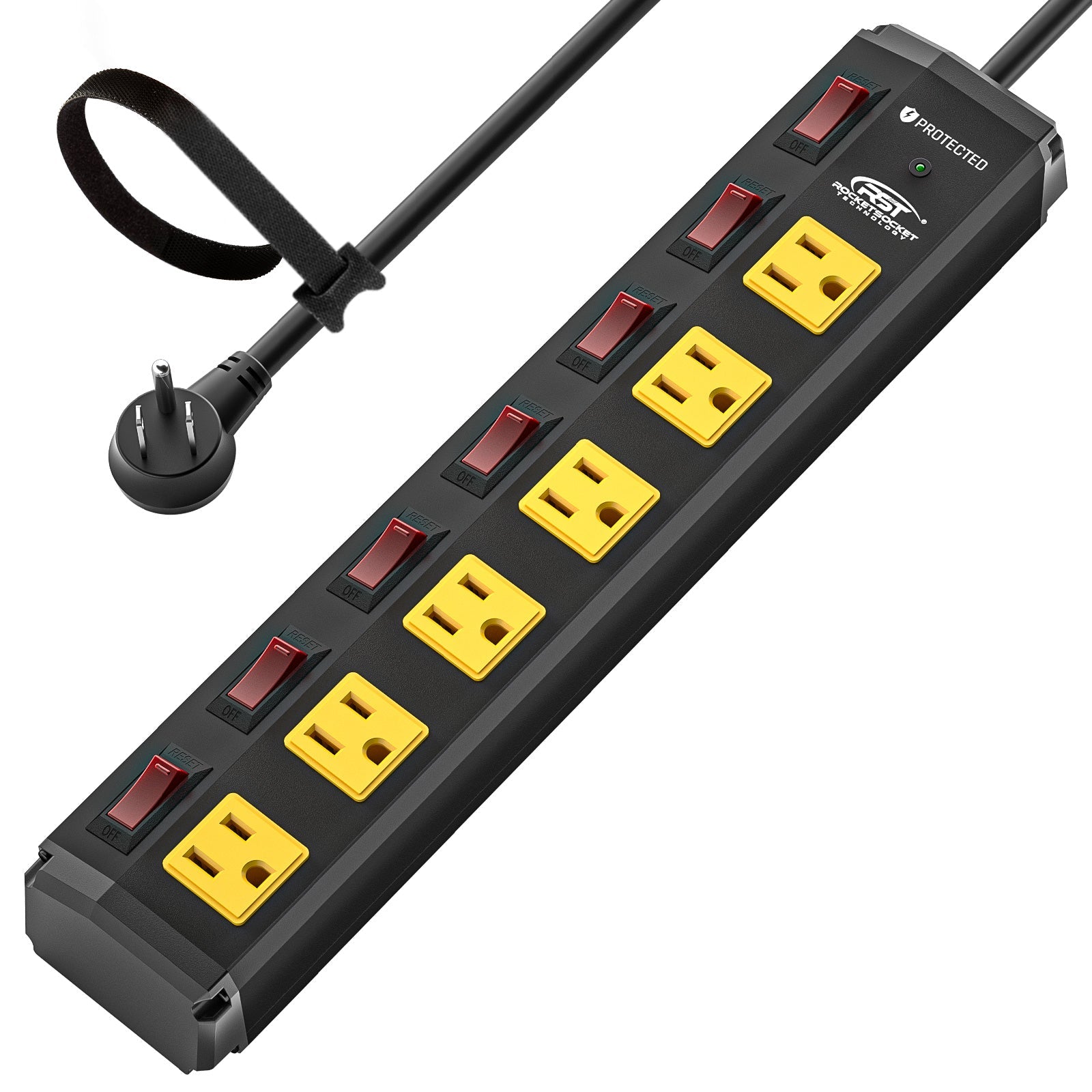 ROCKETSOCKETTECH power strip Yellow CRST 6-Outlets 6 ft. Heavy Duty Surge Protector Power Strip 15A